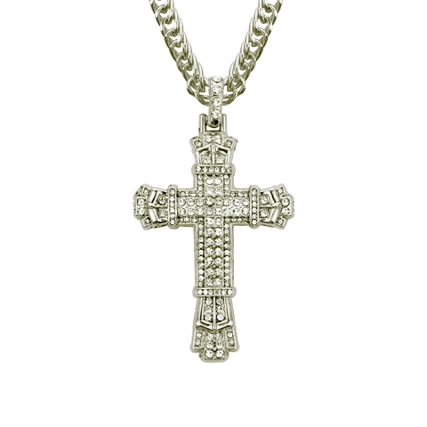 Collana Uomo Hip Hop Pendente Croce Iced Out Lega Retrò Catena Maglia Cubana Oro Argento Strass Gioielli Streetwear