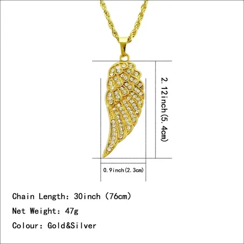 Hip Hop Engelsflügel Anhänger Halskette Für Herren Damen Strass Legierung Seilkette Trendy Punk Rap Streetwear Stil