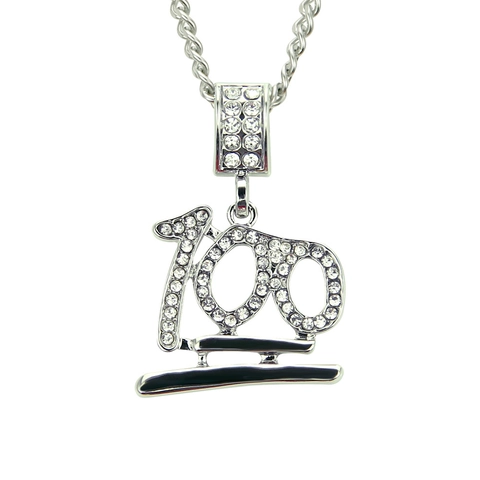 Hip Hop Iced Out 100 Emoji Pendant Necklace For Men Gold Silver Plated Rhinestone Inlaid Long Cuban Chain Streetwear Jewelry