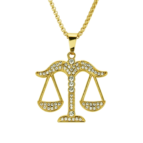 Collar con Colgante de Balanza Hip Hop Iced Out para Hombre Mujer Joyería de Aleación de Diamantes de Imitación Chapada en Oro