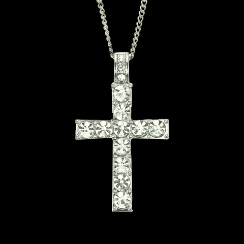 Collier Pendentif Croix en Alliage Hip Hop pour Hommes Brillant Incrusté de Strass en Acier Inoxydable Chaîne Cubaine Bijoux Religieux