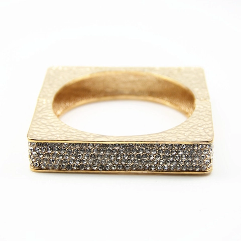 Exaggerated Alloy Square Bangle For Women Geometric Hammered Texture Rhinestone Inlaid Fashion Jewelry Silver Color Bangle