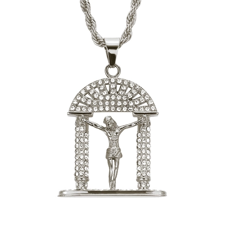 Hip Hop Jezus Portret Boog Hanger Halsketting Legering Ingelegd met Strass Touwketting Religieuze Sieraden voor Heren Dames