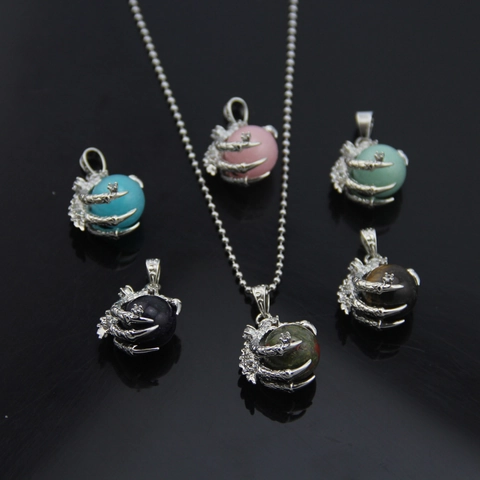 Collana Con Ciondolo in Lega di Artiglio di Drago Vintage Con Pietra Naturale Gioielli Intarsiati Strass Punk Gotico Retro per Uomo Donna
