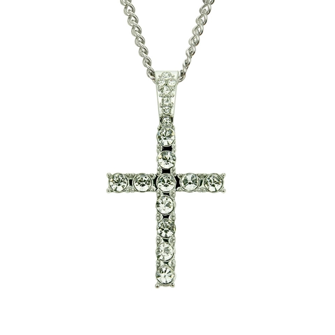 Collier Pendentif Croix en Strass Iced Out pour Hommes Hip Hop avec Chaîne Cubaine en Acier Inoxydable Bijoux en Alliage Plaqué Or Argent Accessoire de Mode Tendance