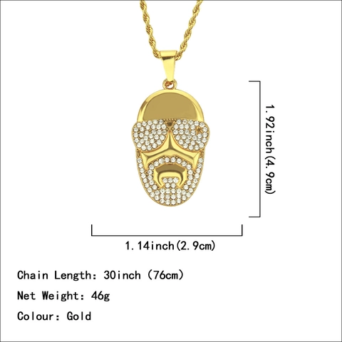 Iced Out Hip Hop Rapper Gezicht Hanger Halsketting Verguld Legering Pave Strass Bebaarde Man Touwketting Mannen Sieraden