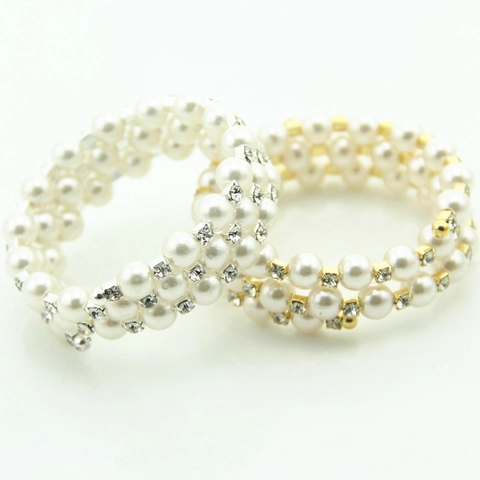 Fashion Women Multi-layer Artificial Pearl Bracelet Elegant Rhinestone Stretch Bangle Alloy Bracelet For Wedding Party Jewelry