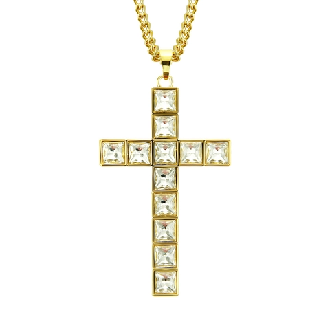Hip Hop Gold Legierung Kreuz Anhänger Halskette Iced Out AAA Strass Panzerkette Religiöser Schmuck Für Herren Damen Mode