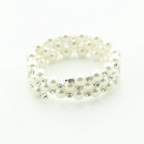 Fashion Women Multi-layer Artificial Pearl Bracelet Elegant Rhinestone Stretch Bangle Alloy Bracelet For Wedding Party Jewelry