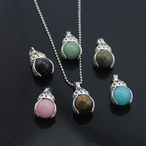 Collana con Pendente Girevole a Forma di Gufo in Pietra Naturale Lega Strass Vintage Ciondolo Animale Catena a Sfere per Uomo Donna
