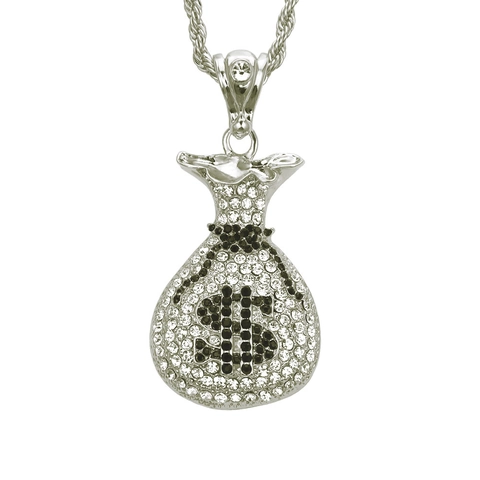 Collar con Colgante de Bolsa de Dinero con Signo de Dólar en Aleación de Strass Hip Hop con Cadena de Cuerda Larga Joyería de Moda Iced Out Regalo para Hombres Mujeres