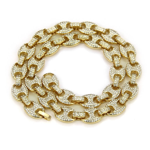 Hip Hop Iced Out Coffee Bean Mariner Link Chain Necklace For Men Alloy Rhinestone Paved Gold Silver Color Fashion Jewelry