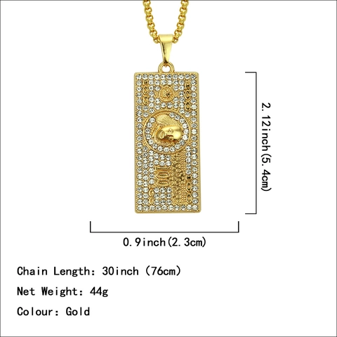 Collana con Pendente a Banconota da un Milione di Dollari Stile Hip Hop per Uomo Placcata in Oro Lega Strass Gioielli
