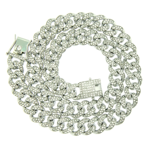 Hip Hop Iced Out Heren Miami Cubaanse Schakel Ketting Zinklegering Strass Goud Zilver Roségoud Sieraden Ketting Voor Mannen