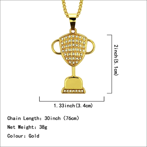 Collana Hip Hop Iced Out con Ciondolo a Trofeo in Lega Placcata Oro e Strass Gioielli alla Moda Punk per Uomo Regalo Festa