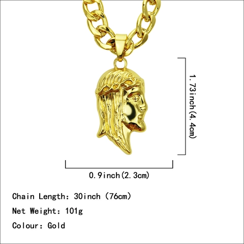Hip Hop Jesus Head Pendant Necklace Alloy Electroplated Gold Color Men Religious Jewelry Cuban Chain Streetwear Pendant