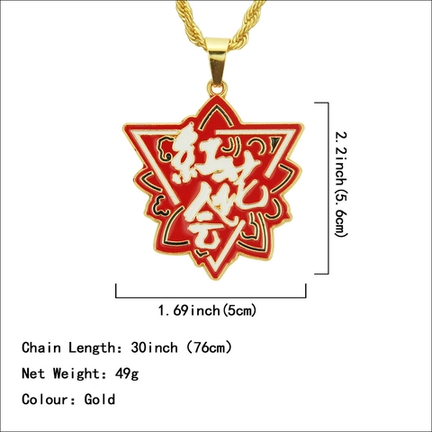 Collana Con Ciondolo a Stella in Lega Hiphop Con Caratteri Cinesi Smalto Rosso Catena a Corda Oro Gioielli per Streetwear Unisex