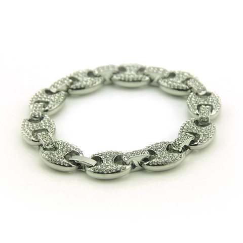 Herren Hip Hop Mariner Gliederkette Armband Strass Legierung Kaffeebohnen Kette Armband Gold Silber Besetzt Schmuck