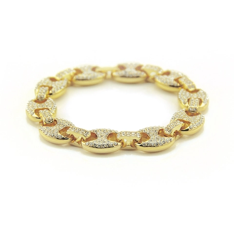 Herren Hip Hop Mariner Gliederkette Armband Strass Legierung Kaffeebohnen Kette Armband Gold Silber Besetzt Schmuck