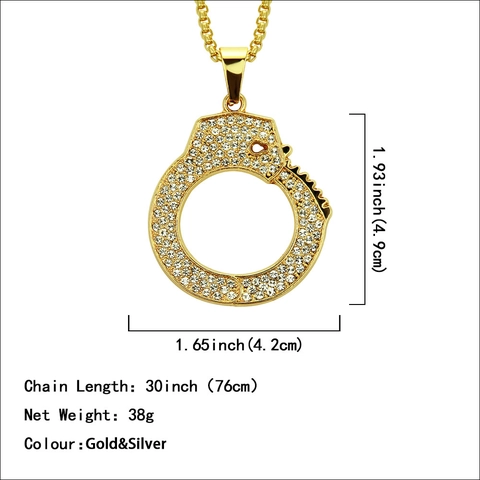 Collar Con Colgante De Esposas Hip Hop Para Hombre Aleación Con Diamantes De Imitación Incrustados Iced Out Bling Street Style Joyería Regalo Cadena De Caja