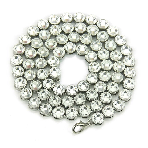 Collana Tennis Hiphop in Lega con Strass per Uomo Placcato Oro Cristallo Bianco Catena Lunga Rap Streetwear Gioielli