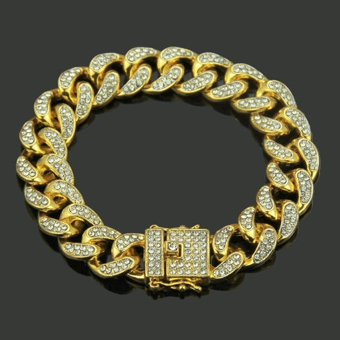 Herren Hip Hop Panzerkette Armband Legierung Mit Strass Handkette Gold Silber Zweifarbig Iced Out Street Schmuck Geschenk