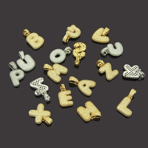 Hip Hop Bubble Letter Pendant Necklace Iced Out Zirconia Copper Pendant Stainless Steel Rope Chain Jewelry For Men Women Gift