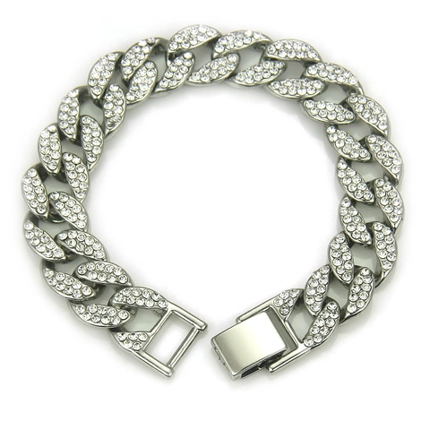 Heren Hiphop Iced Out Cubaanse Schakel Armband Legering Strass Ingelegd Street Fashion Sieraden Goud Zilver Roségoud Verguld