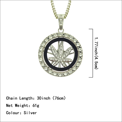 Collar con Colgante de Hoja de Marihuana Giratorio Hip Hop para Hombre Aleación Plata Diamantes de Imitación Medallón Giratorio Joyería
