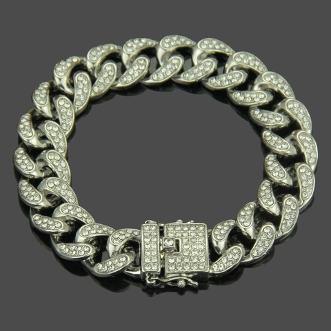 Herren Hip Hop Panzerkette Armband Legierung Mit Strass Handkette Gold Silber Zweifarbig Iced Out Street Schmuck Geschenk