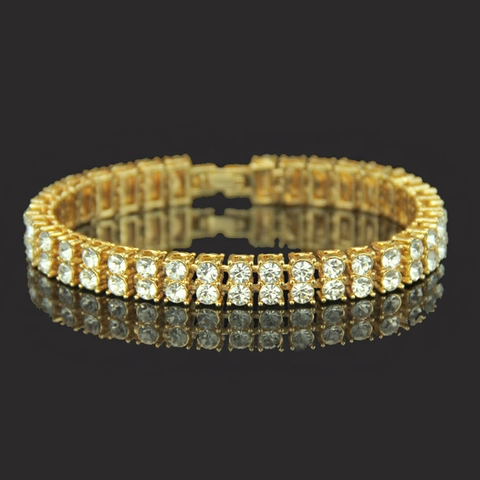 Pulsera Tennis de Hip Hop para Hombre con Doble Fila de Diamantes de Imitación Aleación Bañado en Oro Plata Joyas de Fiesta