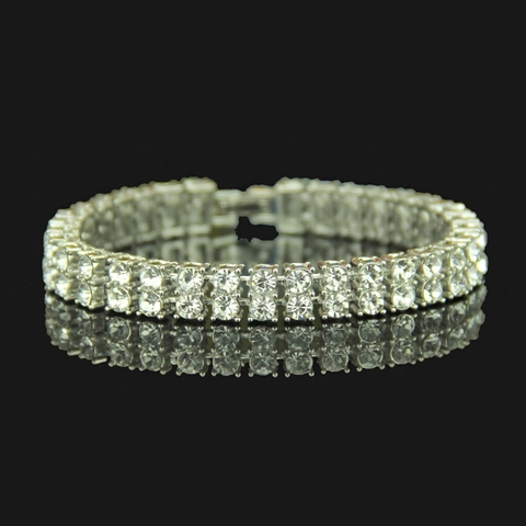 Pulsera Tennis de Hip Hop para Hombre con Doble Fila de Diamantes de Imitación Aleación Bañado en Oro Plata Joyas de Fiesta