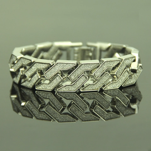 Bracciale Maglia Cubana Hip Hop da Uomo Glitter Smerigliato Lega di Zinco Placcato Oro Argento Gioielli Streetwear Geometrici