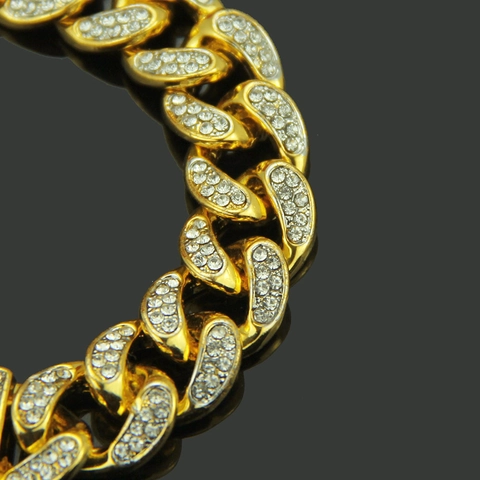 Bracciale Maglia Cubana da Uomo Hip Hop Lega Intarsio Strass Chiusura Quadrata Tonalità Argento Braccialetto a Catena Gioielli Accessori Moda