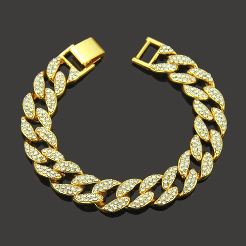 Heren Hiphop Iced Out Cubaanse Schakel Armband Legering Strass Ingelegd Street Fashion Sieraden Goud Zilver Roségoud Verguld