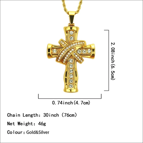 Men Hip Hop Cross Pendant Necklace Zinc Alloy Rhinestone Inlaid Rope Chain Religious Style Jewelry Accessories For Daily Party