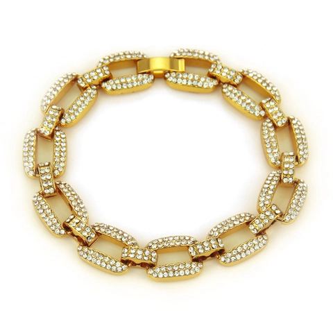 Hiphop Men Luxury Iced Out Rhinestone Bracelet Gold Silver Plated Alloy Cuban Chain Geometric Linked Hand Jewelry Gift