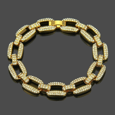 Bracciale a Catena Cubana Iced Out da Uomo in Lega con Strass Pavé Completo Cinturino Audace Oro Argento Gioielli Regalo