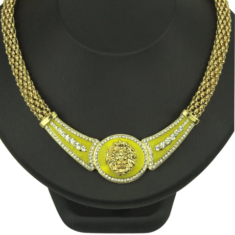 Collana con Ciondolo a Testa di Leone Hip Hop Europeo Americano Strass Smalto Placcato Oro Catena Intrecciata Gioielli di Moda