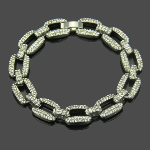 Bracciale a Catena Cubana Iced Out da Uomo in Lega con Strass Pavé Completo Cinturino Audace Oro Argento Gioielli Regalo