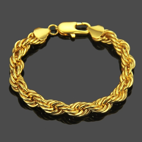 Bracciale a Catena a Corda Spessa da Uomo Hip Hop in Ferro Galvanizzato Oro Argento Maglia Intrecciata Punk Gioielli da Uomo