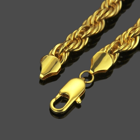 Bracciale a Catena a Corda Spessa da Uomo Hip Hop in Ferro Galvanizzato Oro Argento Maglia Intrecciata Punk Gioielli da Uomo