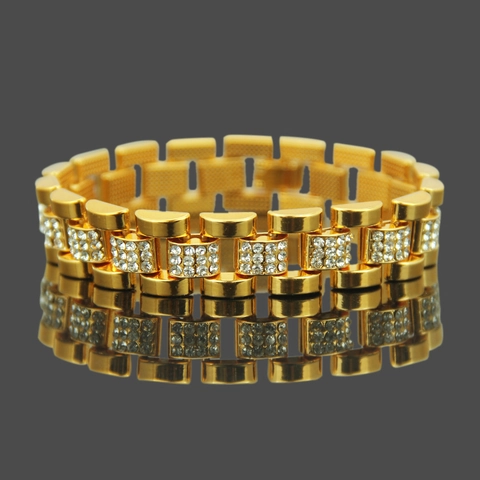 Hip Hop Heren Legering Strass Armband Goud Zilver Verguld Iced Out Schakelketting Armband Mode Sieraden Hand Accessoire
