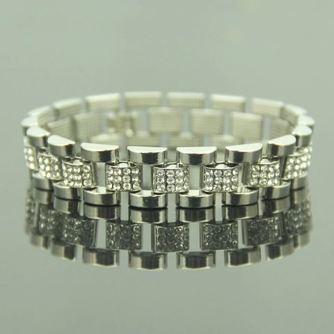 Hip Hop Heren Legering Strass Armband Goud Zilver Verguld Iced Out Schakelketting Armband Mode Sieraden Hand Accessoire