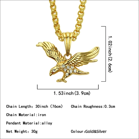 Collana con Pendente ad Aquila in Lega Galvanica Hip Hop Con Strass Oro Argento Catena Box Gioielli di Halloween per Uomo Donna