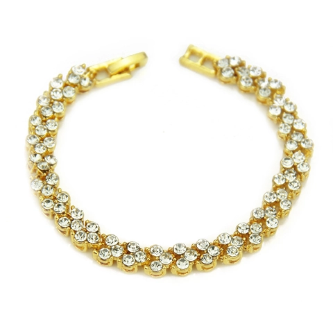 Bracciale in Lega di Strass alla Moda per Donna Lucido a Doppia Fila Geometrico Placcato Oro Argento Hip Hop Gioielli Regalo