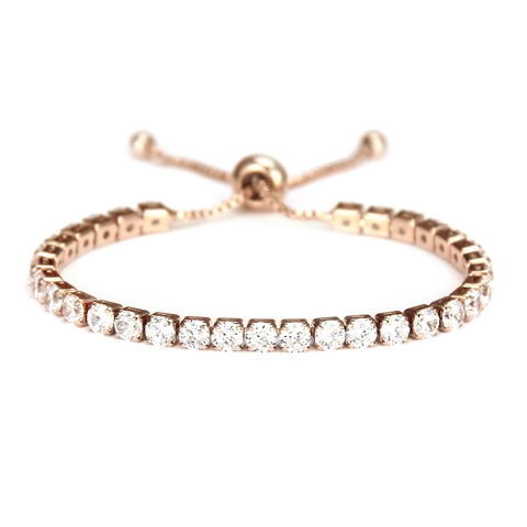 Bracelet de Tennis en Cuivre avec Zirconia Réglable Minimaliste pour Femme Bracelet Chaîne à Coulisse en Cristal Bijoux Cadeau