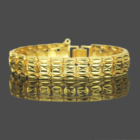 Bracciale in Lega Stile Cinturino Orologio Hip Hop Uomo Donna Placcato Oro 14K Argento Motivo a Rombi Gioielli Cool