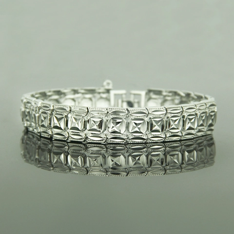 Bracciale in Lega Stile Cinturino Orologio Hip Hop Uomo Donna Placcato Oro 14K Argento Motivo a Rombi Gioielli Cool
