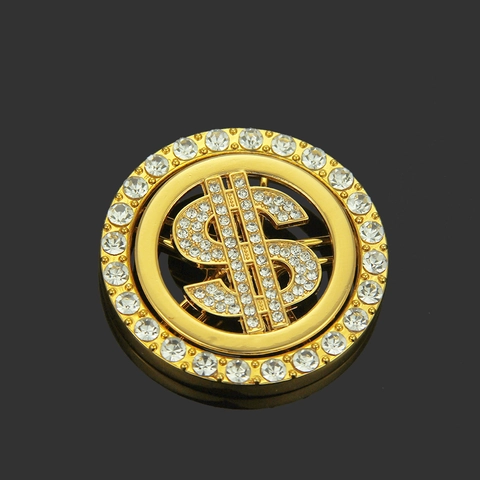 Ciondolo a Forma di Dollaro Rotante in Lega Hip Hop Con Strass Rotondo Girevole Accessorio per Creazione Gioielli DIY